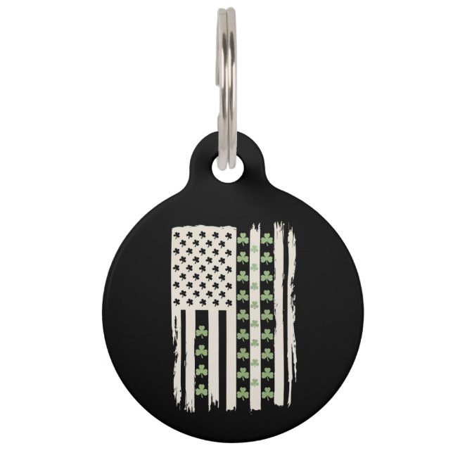 Amerikanische Flagge mit Kleeblättern für St Patri Haustiermarke (Vorderseite)
