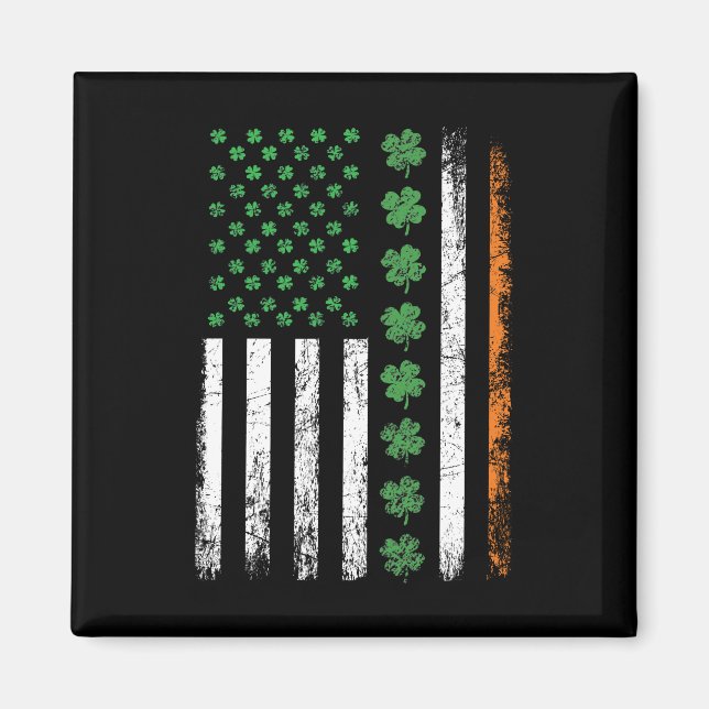 Amerikanische Flagge mit Kleeblättern St Patricks  Magnet (Vorne)