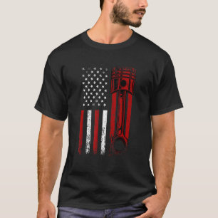 Amerikanische Flagge mit Kolben des Automotors Gra T-Shirt
