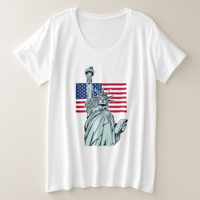 Amerikanische Flagge mit Lady Liberty Große Größe T-Shirt (Design vorne)