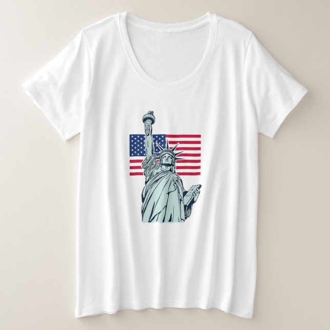 Amerikanische Flagge mit Lady Liberty Große Größe T-Shirt (Design vorne)