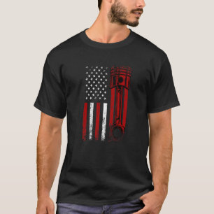 Amerikanische Flagge mit Motor-Kolben T-Shirt