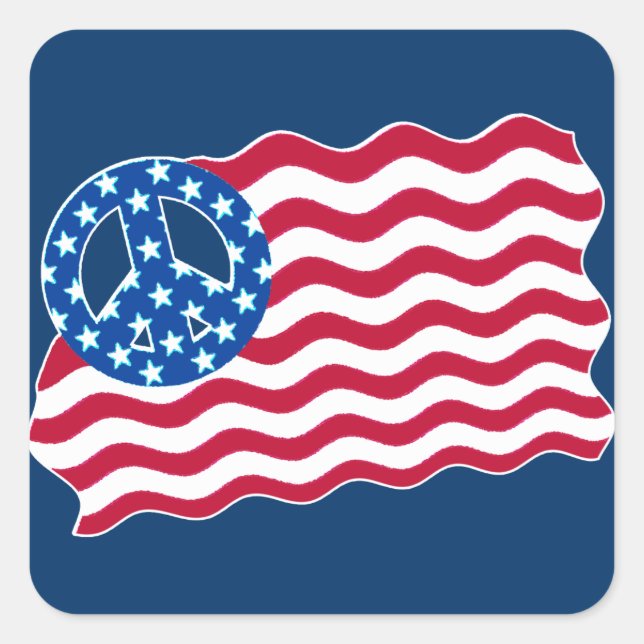 Amerikanische Flagge mit "Peace Symbol Stickers" Quadratischer Aufkleber (Vorderseite)