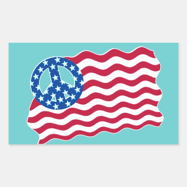 Amerikanische Flagge mit "Peace Symbol Stickers" Rechteckiger Aufkleber (Vorderseite)