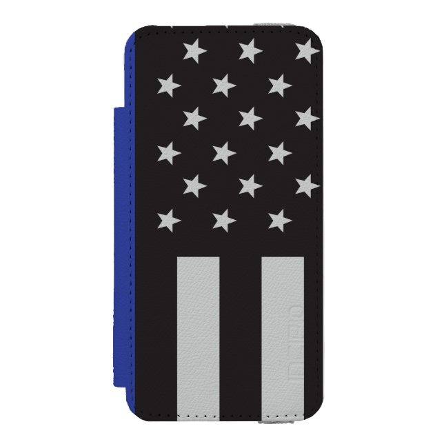 Amerikanische Flagge mit personalisierter Thin Blu Incipio iPhone Geldbeutel-Hülle (Folio Vorderseite)