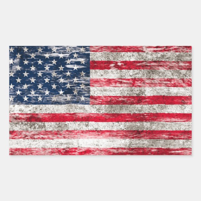 Amerikanische Flagge mit Scuffed und Worldof Rechteckiger Aufkleber (Vorderseite)