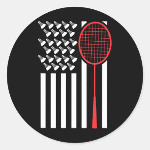Amerikanische Flagge mit Shuttles Funny Badminton  Runder Aufkleber