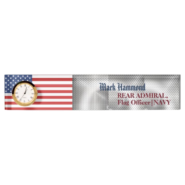 Amerikanische Flagge mit Stahlmuster Naval Acrylic Namensplakette (Vorderseite)