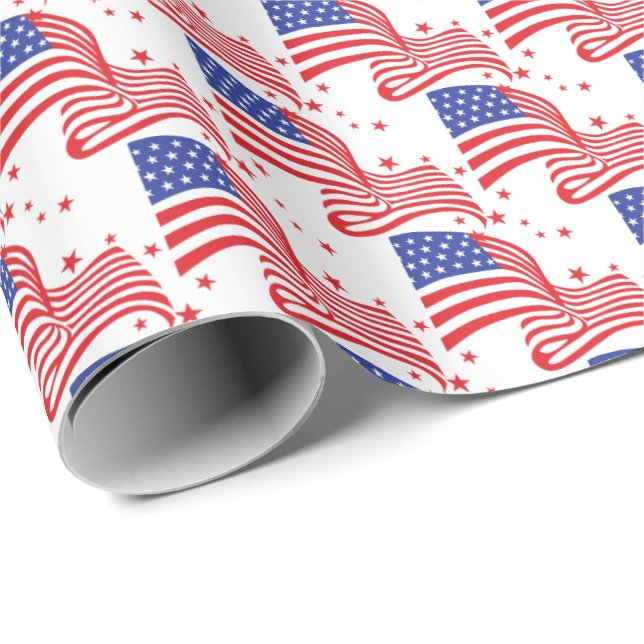 Amerikanische Flagge mit Sternen Geschenkpapier (Rolleneckpunkt)