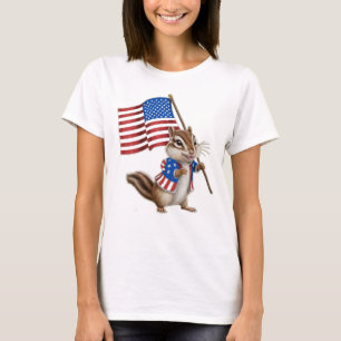 Amerikanische Flagge mit süßem Cartoon-Chipmunk T-Shirt