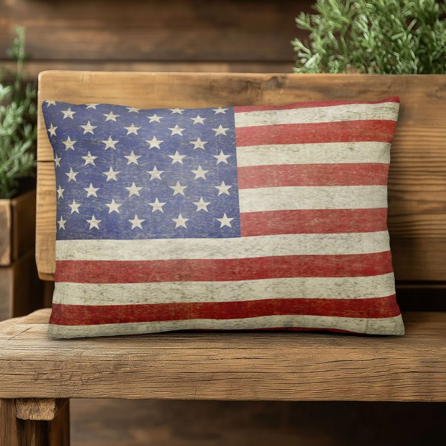 Amerikanische Flagge mit Vintager Oberfläche Dekokissen (American Flag Pillow)