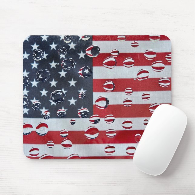 Amerikanische Flagge mit Wassertropfen Mousepad (Mit Mouse)