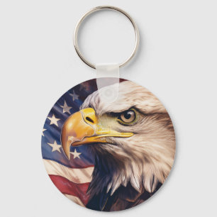 Amerikanische Flagge mit Weißkopfseeadler-Kopf Schlüsselanhänger