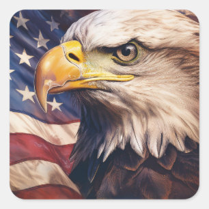 Amerikanische Flagge mit Weißkopfseeadlerkopf Quadratischer Aufkleber
