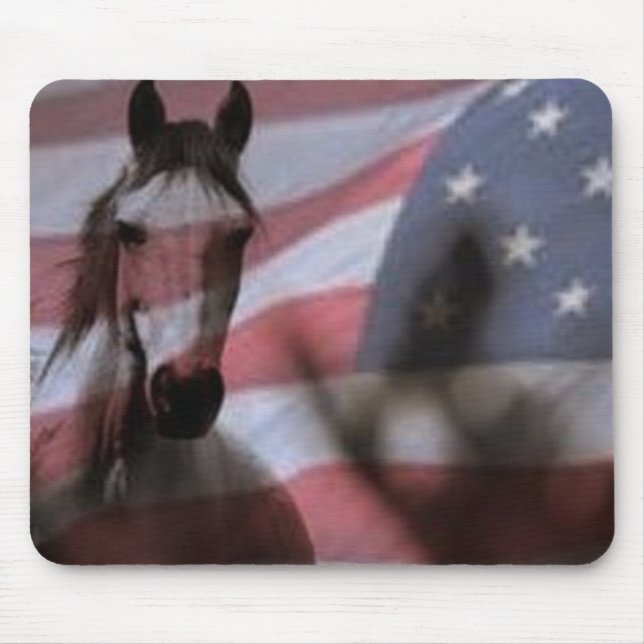 Amerikanische Flagge mit Wildpferd Mousepad (Vorne)