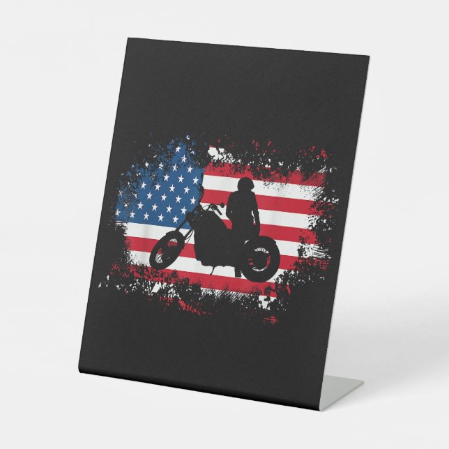 Amerikanische Flagge Motorrad Funny Sport Lover Sockelschild (Vorderseite)