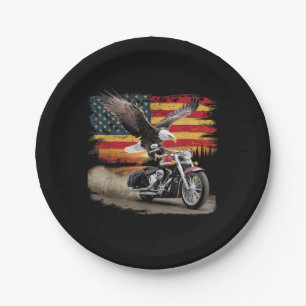 Amerikanische Flagge Motorrad T-Shirt USA-Flagge B Pappteller