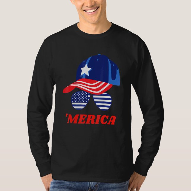 Amerikanische Flagge Niedliche Sonnenbrille und Ca T-Shirt (Vorderseite)