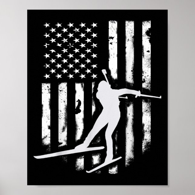 Amerikanische Flagge Nordic Ski Cool Skier Geschen Poster (Vorne)