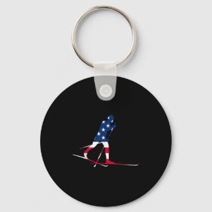 Amerikanische Flagge Nordic Ski Cool Skier Geschen Schlüsselanhänger