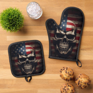 Amerikanische Flagge Ofenhandschuh & Topflappen-Set