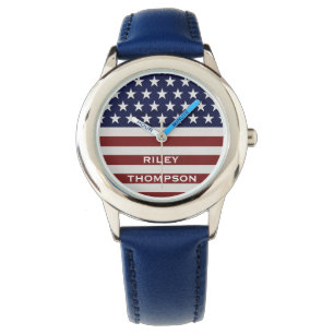 Amerikanische Flagge Patriotic 4. Juli Custom Armbanduhr