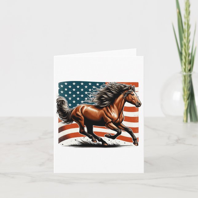 Amerikanische Flagge Patriotic Horse Reitferien Karte (Vorderseite)