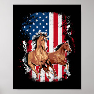 Amerikanische Flagge Patriotic Horse Reitferien Poster
