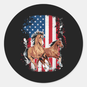 Amerikanische Flagge Patriotic Horse Reitferien Runder Aufkleber