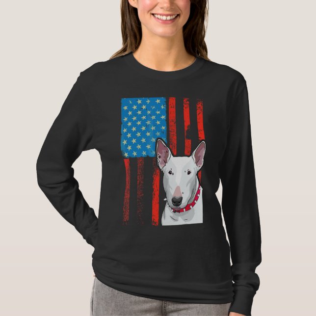 Amerikanische Flagge Patriotischer Hund Bull Terri T-Shirt (Vorderseite)