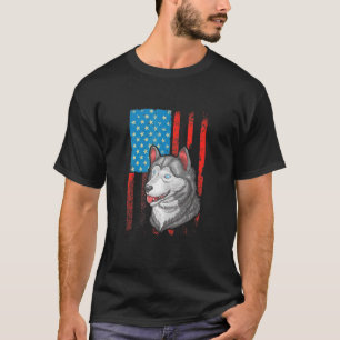 Amerikanische Flagge Patriotischer Hund Siberische T-Shirt