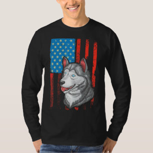 Amerikanische Flagge Patriotischer Hund Siberische T-Shirt
