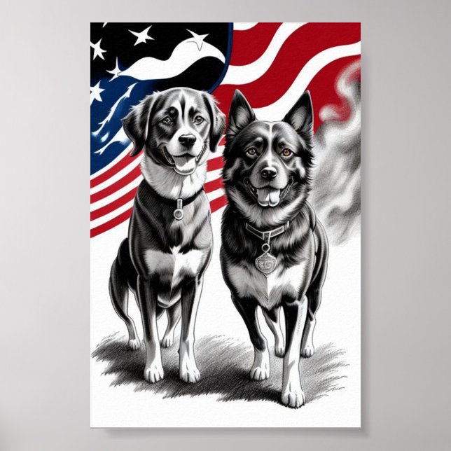Amerikanische Flagge Poster (Patriotic Dogs and American Flag Background Poster!)