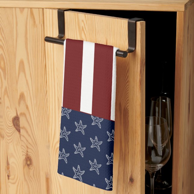 Amerikanische Flagge Red White Blue Starfish Ki Geschirrtuch (Drittel gefaltet)