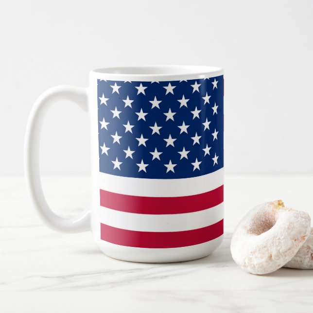 Amerikanische Flagge Red White und Blue Patriotic Kaffeetasse (Mit Donut)
