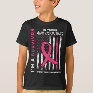 Amerikanische Flagge Rosa Bewusstsein 16 Jahre Bru T-Shirt