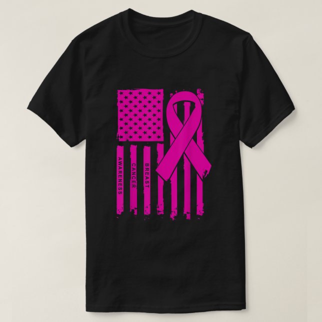 Amerikanische Flagge Rosa-Ribbon Brustkrebs Bewuss T-Shirt (Design vorne)