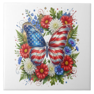 Amerikanische Flagge Rot Weiß Blau Schmetterling F Fliese