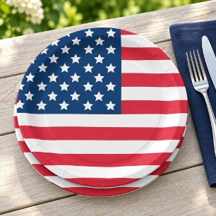Amerikanische Flagge Rot Weiß Blau USA Sterne und Pappteller