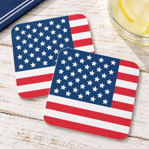 Amerikanische Flagge Rot Weiß und Blau Patriotisch Rechteckiger Pappuntersetzer