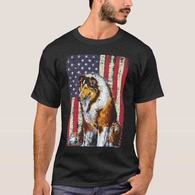 Amerikanische Flagge - Rough Collie Patriotic Flag T-Shirt (Vorderseite)