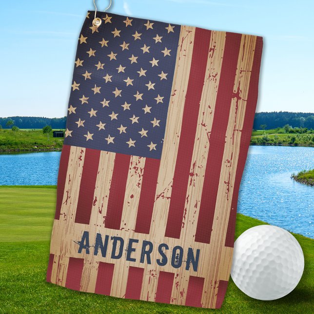 Amerikanische Flagge Rustikal Personalisiert Patri Golfhandtuch (Von Creator hochgeladen)