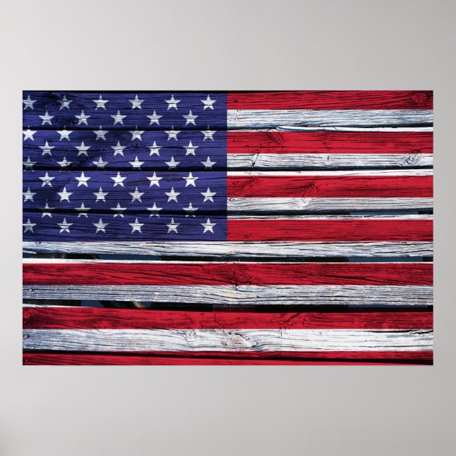 Amerikanische Flagge Rustikales Holz Poster (Vorne)