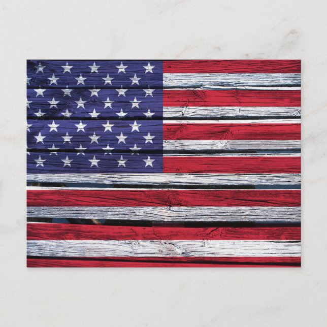 Amerikanische Flagge Rustikales Holz Postkarte (Vorderseite)