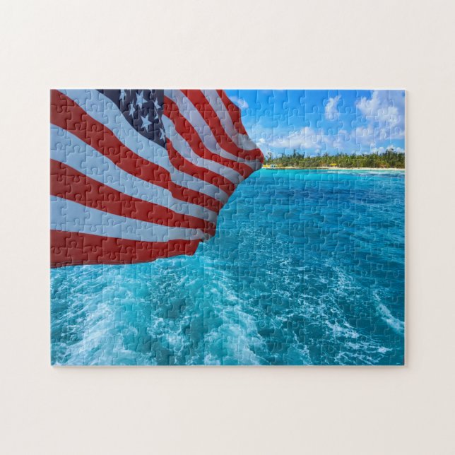 Amerikanische Flagge. Saipan-Mariana-Inseln Puzzle (Horizontal)