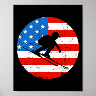 Amerikanische Flagge Schnee Ski Alpinskiifahren Sk Poster