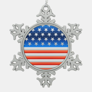 Amerikanische Flagge Schneeflocken Zinn-Ornament