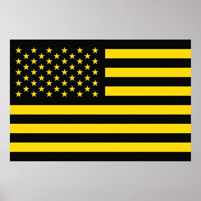 Amerikanische Flagge Schwarzes Gelb Poster (Vorne)