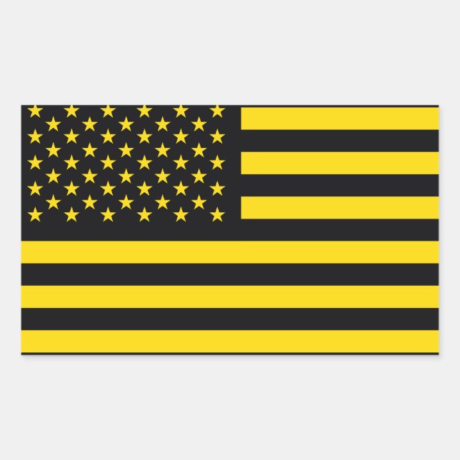 Amerikanische Flagge Schwarzes Gelb Rechteckiger Aufkleber (Vorderseite)