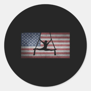 Amerikanische Flagge Silhouette Gymnastik Aerial S Runder Aufkleber
